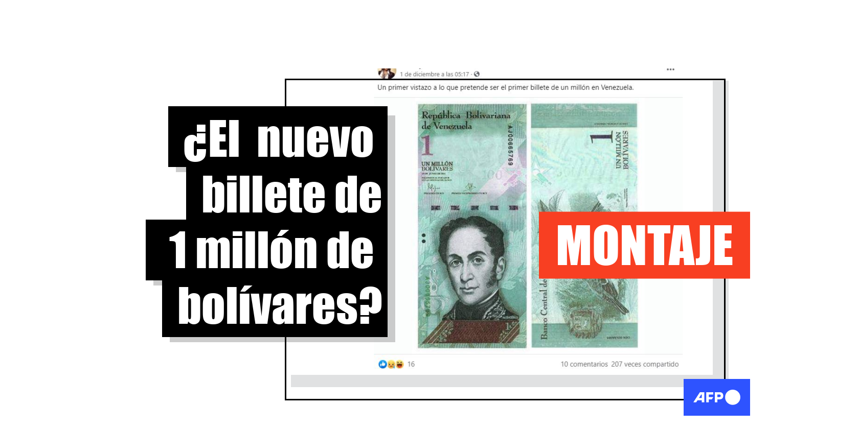 La imagen de un billete de 1 millón de bolívares en Venezuela es un